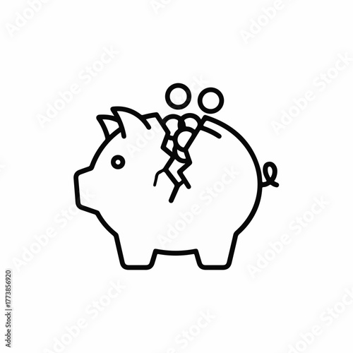 Broken piggy bank reveals financial trouble, indicating potential economic issues and difficulties with personal savings. Broken piggy bank implies economic recession and uncertainty,