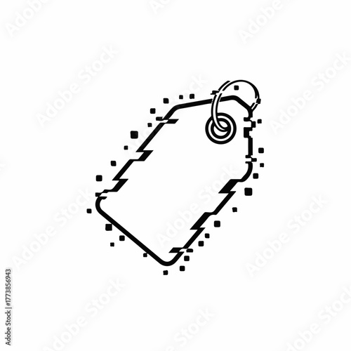 Pixelated price tag for online shopping, price tag with pixel distortion, price tag looks glitching. Digital price tag as an icon symbolizing sale, a special offer, or a coupon.