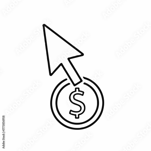 Pay per click icon presents a money symbol with simple line art on white background. Pay per click icon concept is suitable for business and technology designs, embodying modernity and focus.