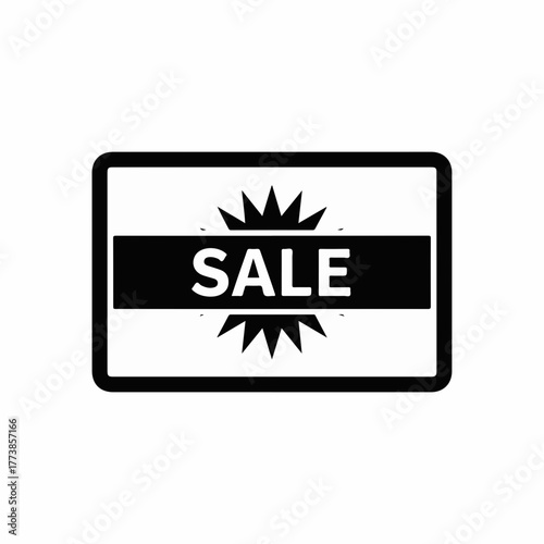 Black and white sale sign for promotional offers, sale sign for advertising. Sale concept with starburst to show off bargain prices.