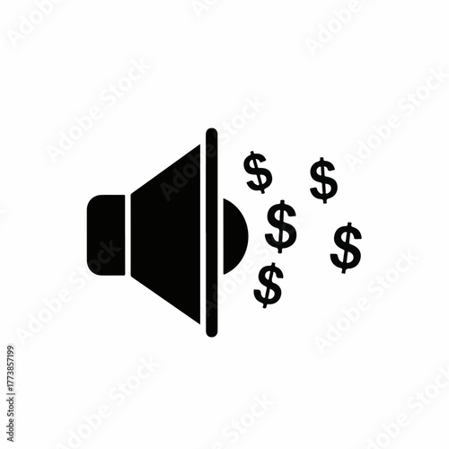 Loud money concept depicting speaker emitting dollar signs, loud money concept represents a call for investments or increased profits in financial contexts,