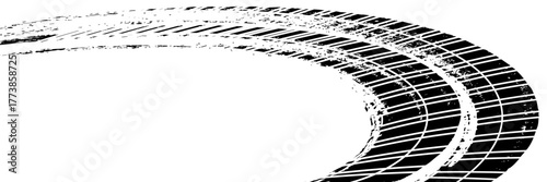 Tuck or SUV tire track, shabby imprint of car wheels, tire track of offroad car, road dirt and tire print, race sport.