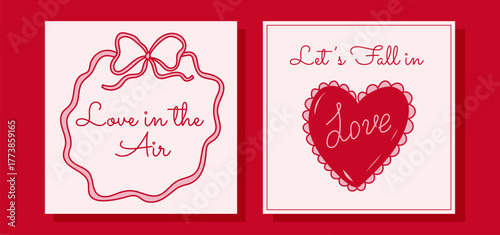 Minimal red Valentine card set with love typography and heart illustration