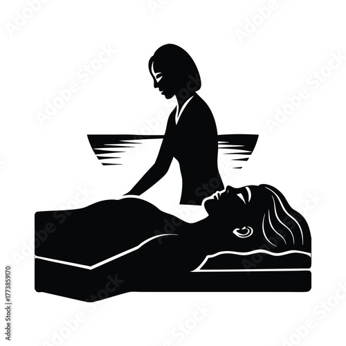 Silhouette of woman receiving massage from therapist on table vector
