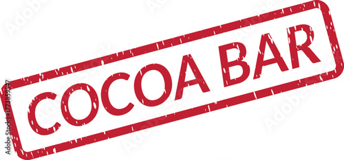 Cocoa Bar designation in a red grunge rectangle stamp mark for delicious chocolate treats