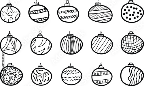 Hand Drawn Christmas Ornament Ball Set Vector Illustration For Christmas Celebration.