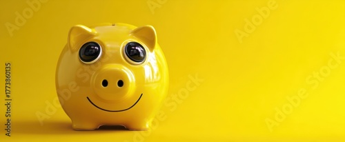 The piggy bank smiling on bright seamless yellow background for savings and finance