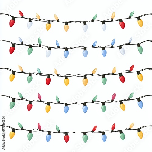 Christmas lights in different colors arranged in a row. A festive and joyful scene that evokes the spirit of celebration