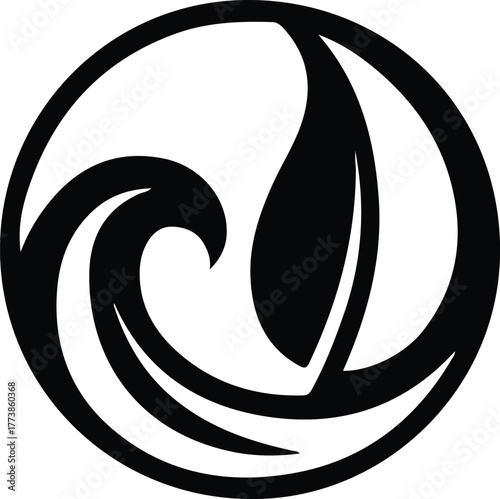 Silhouette wave and leaf abstract circular logo design Vector illustration