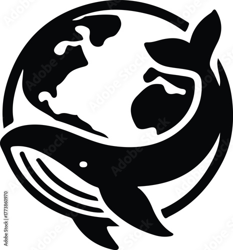 Silhouette Whale Earth Logo Conservation Global Ocean Vector illustration
