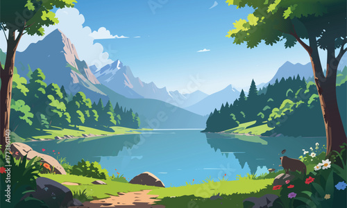 Seamless vector illustration of a lush tropical rainforest background