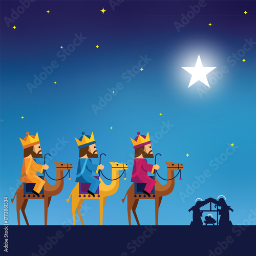 epiphany christmas nativity scene with stars three wise men magi Jesus christ Birth social media post IG