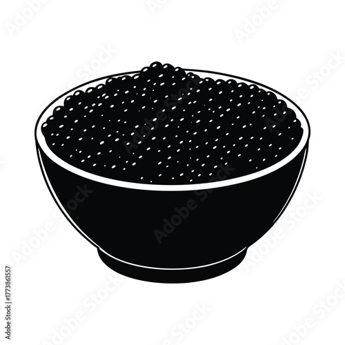 Black caviar in a round bowl illustration food fish