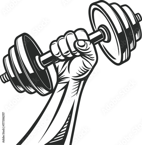 Hand holding a dumbbell isolated on white background