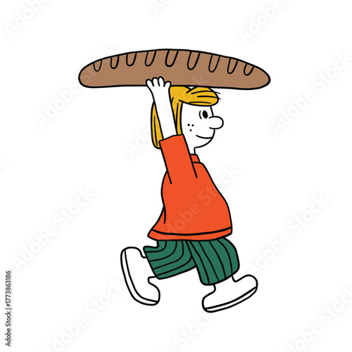 girl carrying bread cartoon illustration