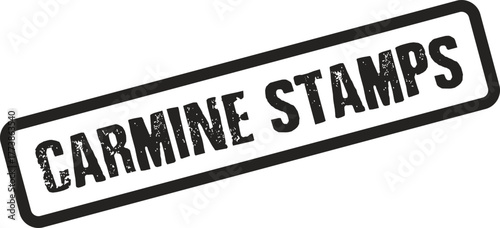 Traditional ink stamp impression reading Carmine Stamps with a grungy textured appearance in black