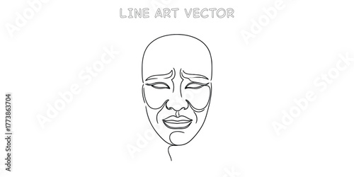 Theatrical sad face mask in continuous one line drawing