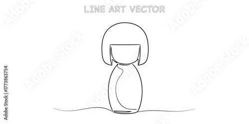 Traditional Japanese kokeshi wooden doll one line art vector