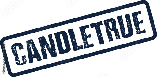 CANDLETRUE brand name on a dark blue distressed vintage rubber stamp impression