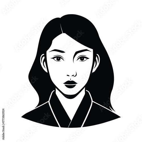 Stylized black and white illustration of a woman's face and shoulders portrait