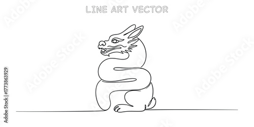 Asian dragon statue mythical creature continuous line art vector