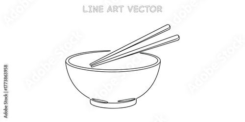 Bowl with chopsticks ready for meal continuous line drawing