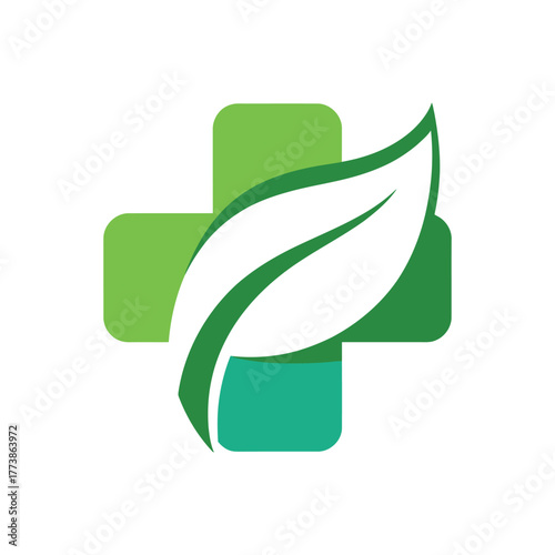 Green leaf medical cross symbol