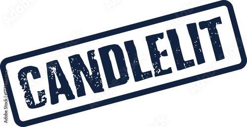 Grungy dark blue rubber stamp bearing the single word CANDLELIT in a distinct rectangular border