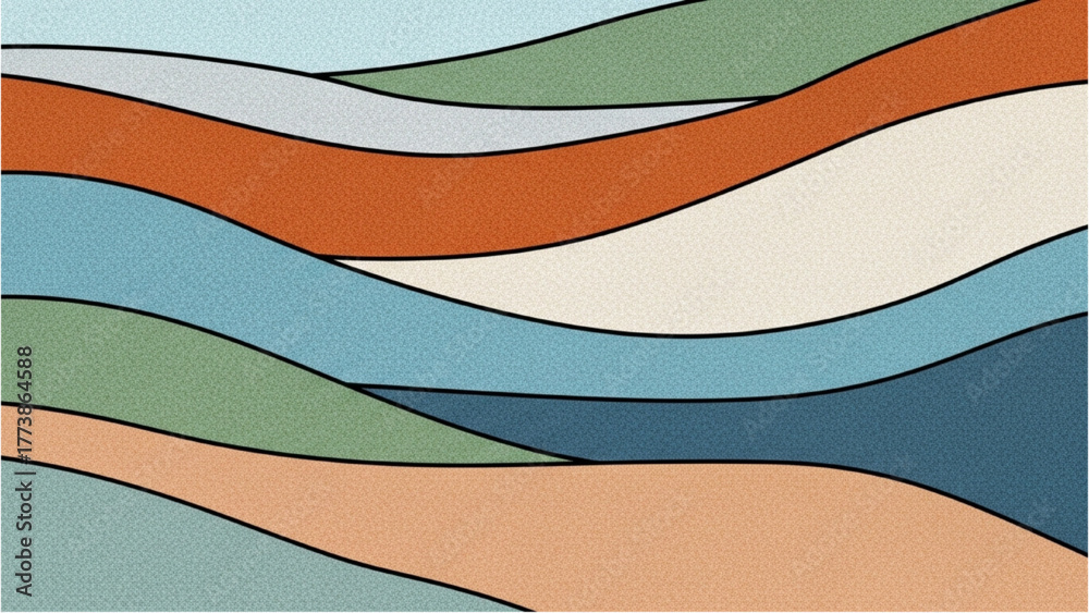 Obraz premium Abstract Landscape Art Colorful Wavy Hills with Minimalist Style Illustration