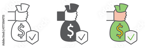 Investment insurance icon, protection and money, finance safety sign, vector graphics, a linear pattern on a white background. editable stroke