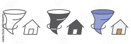 Tornado insurance icon, disaster and nature, home and tornado sign, vector graphics, a linear pattern on a white background. editable stroke
