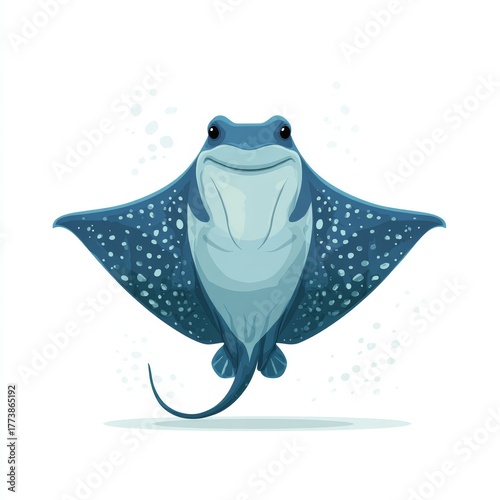 A charming illustration of a spotted eagle ray with a gentle smile