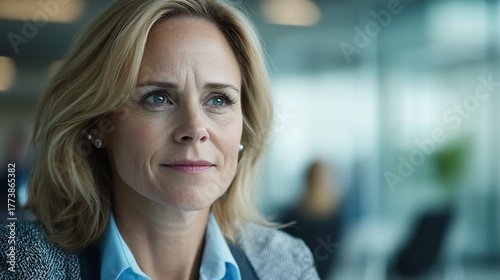 Businesswoman discussing strategic plan during leadership seminar bright conference center professional atmosphere