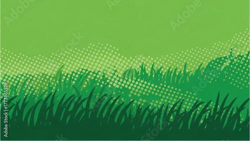Abstract Green Grassy Field Illustration with Dotted Texture for Nature-Themed Digital Design Backgrounds and Graphics