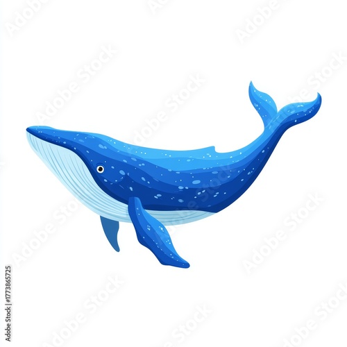 A majestic blue whale gracefully swimming in the vast ocean depths. Its body is a captivating blue, hinting at the mystery of the underwater world