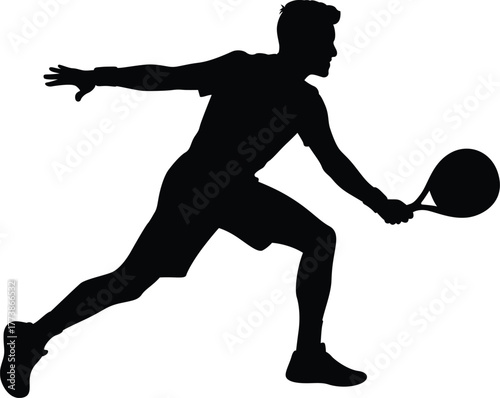 Silhouette of a male tennis player in action hitting a forehand shot with a racket