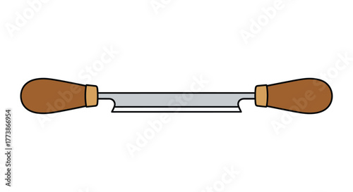 Drawknife with wooden handles isolated on white background, a woodworking tool used for shaping wood by shaving it