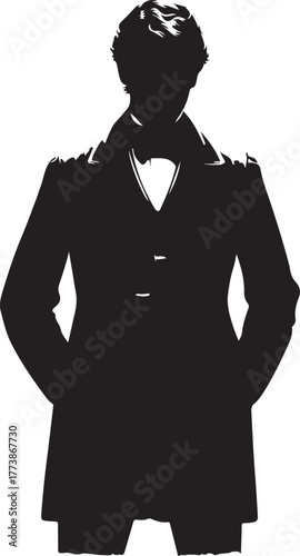 A silhouette image depicting Australian male fashion from the 1800s, featuring a man in attire typical of the era.