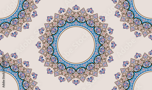 Circular islamic art border design, mandala, vector background