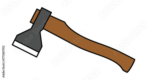 Illustration of an axe with a wooden handle isolated on white background, a tool for chopping wood