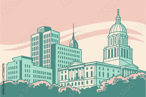 Minimalist Providence skyline pastel modern composition
