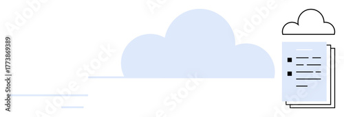 Cloud and document elements representing online storage, data sharing, and file synchronization. Ideal for technology, cloud computing, data security, digital marketing, productivity, paperless