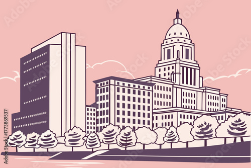 Minimalist Providence skyline pastel modern composition
