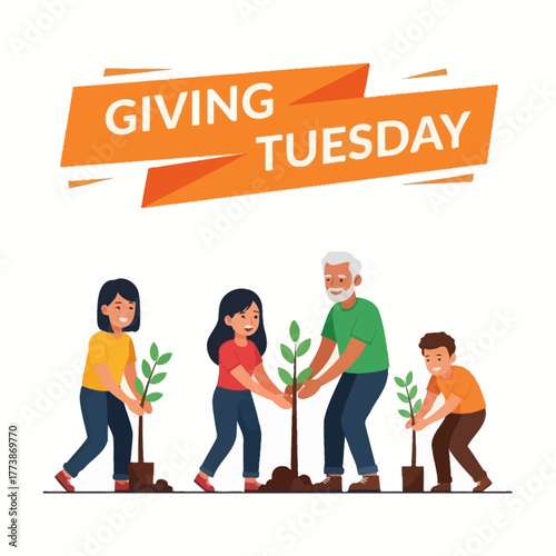 Giving Tuesday Family Planting a Tree Together, Volunteering for a Better Future