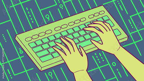 Holographic Keyboard Typing — Future Coding Vector Illustration