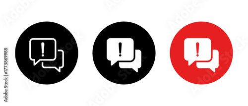 Exclamation mark message icon. Chat alert symbol. Danger sign with speech bubble