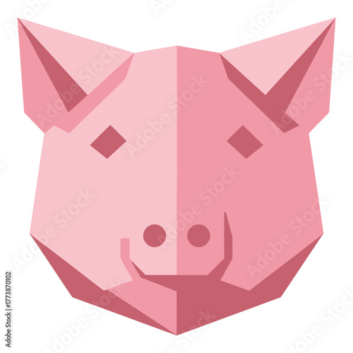 Minimal Flat Design Origami Pig Face Vector