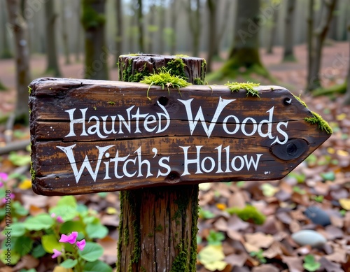 Mysterious Signpost Autumn Woods