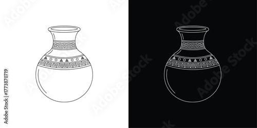 Traditional Clay Pot Line Art Vector, Black and White Minimal Illustration of Handcrafted Pottery for Culture, Heritage, and Craft Design Concepts