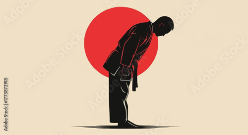 Karate Silhouette with Red Sun Background Vector Illustration